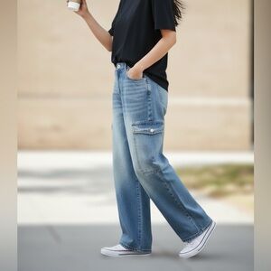 NWT Indigo Rein Soft Wide Leg Denim Cargo Jeans, size 15/31